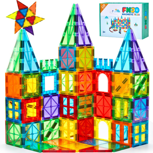 FNJO Magnetic Tiles, 110PCS Magnet Building Set, Magnetic Building Blocks,Construction STEM Learning and Playing Toys for Kids, Montessori Toy for Preschool Boys Girls
