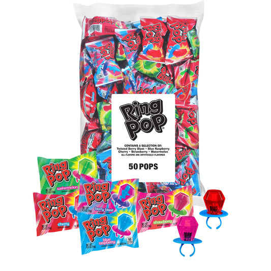 Ring Pop Halloween Candy Lollipops - 50 Ct Bulk Candy Variety Pack in Assorted Fruity Flavors - Full Size, Individually Wrapped Hard Candy For Trick or Treat, Halloween Bowls, Gifts, Party Favors