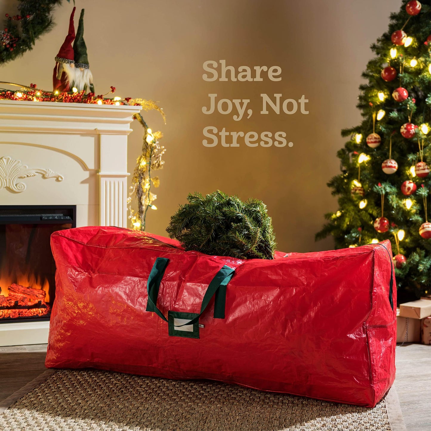 ZOBER 9 Ft Large Christmas Tree Storage Bag - Fits 9 Ft Artificial Trees - Plastic, Waterproof Christmas Tree Bag For Storage Box For Xmas - Strong, Durable Handles - Label Card Slot - Red