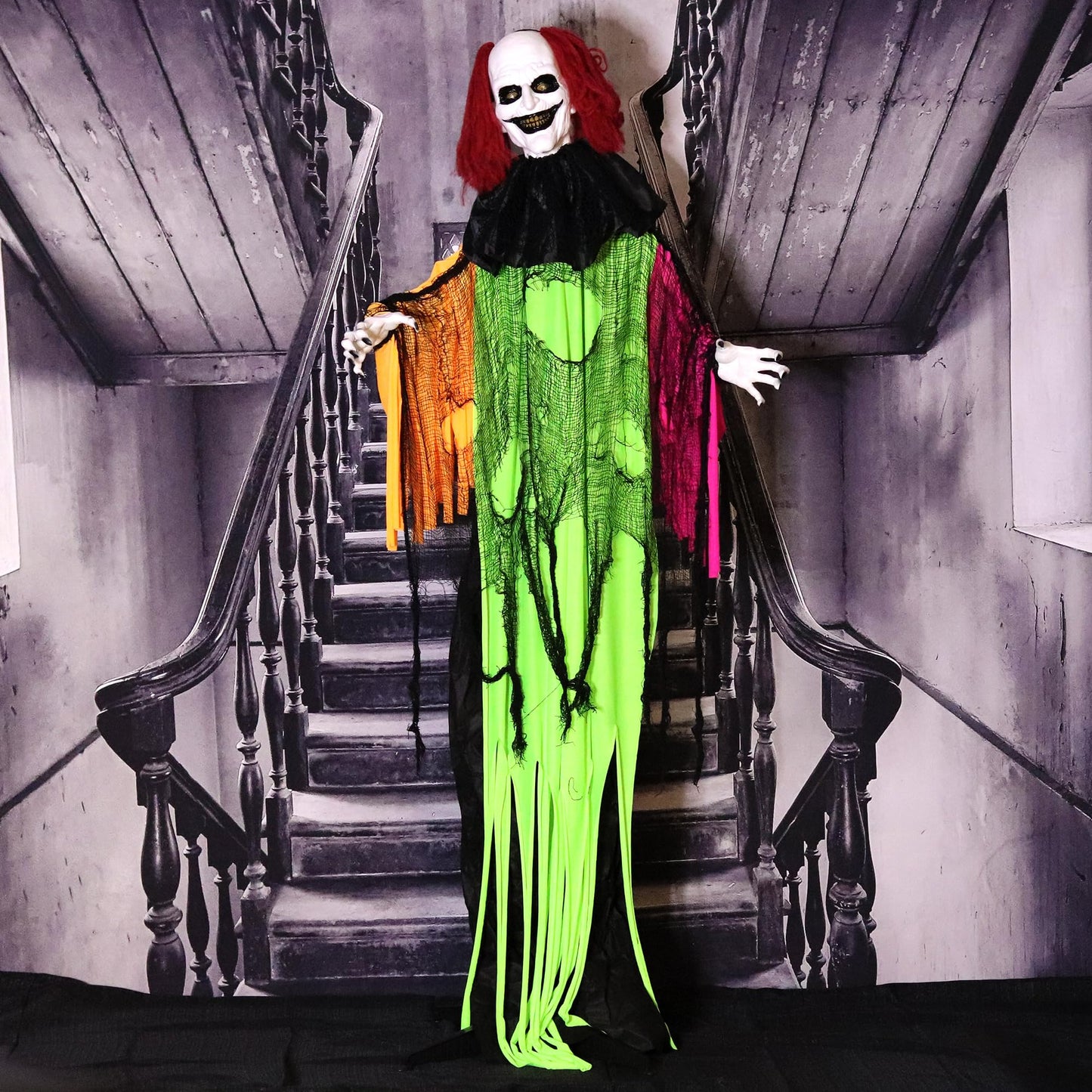 Haunted Hill Farm Life-Size Scary Talking Clown Halloween Animatronic with Motion and Touch Activated Lights and Sounds, Battery Operated Indoor or Covered Outdoor Creepy Halloween Decorations