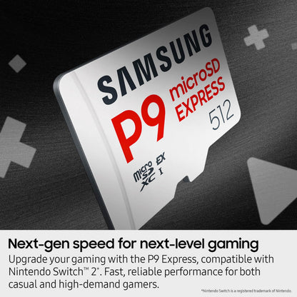 Samsung P9 Express microSD Express Card, 256GB microSDXC Memory Card, Up to 800 MB/s, for Nintendo-Switch ™ 2, (MB MK256T/AM)
