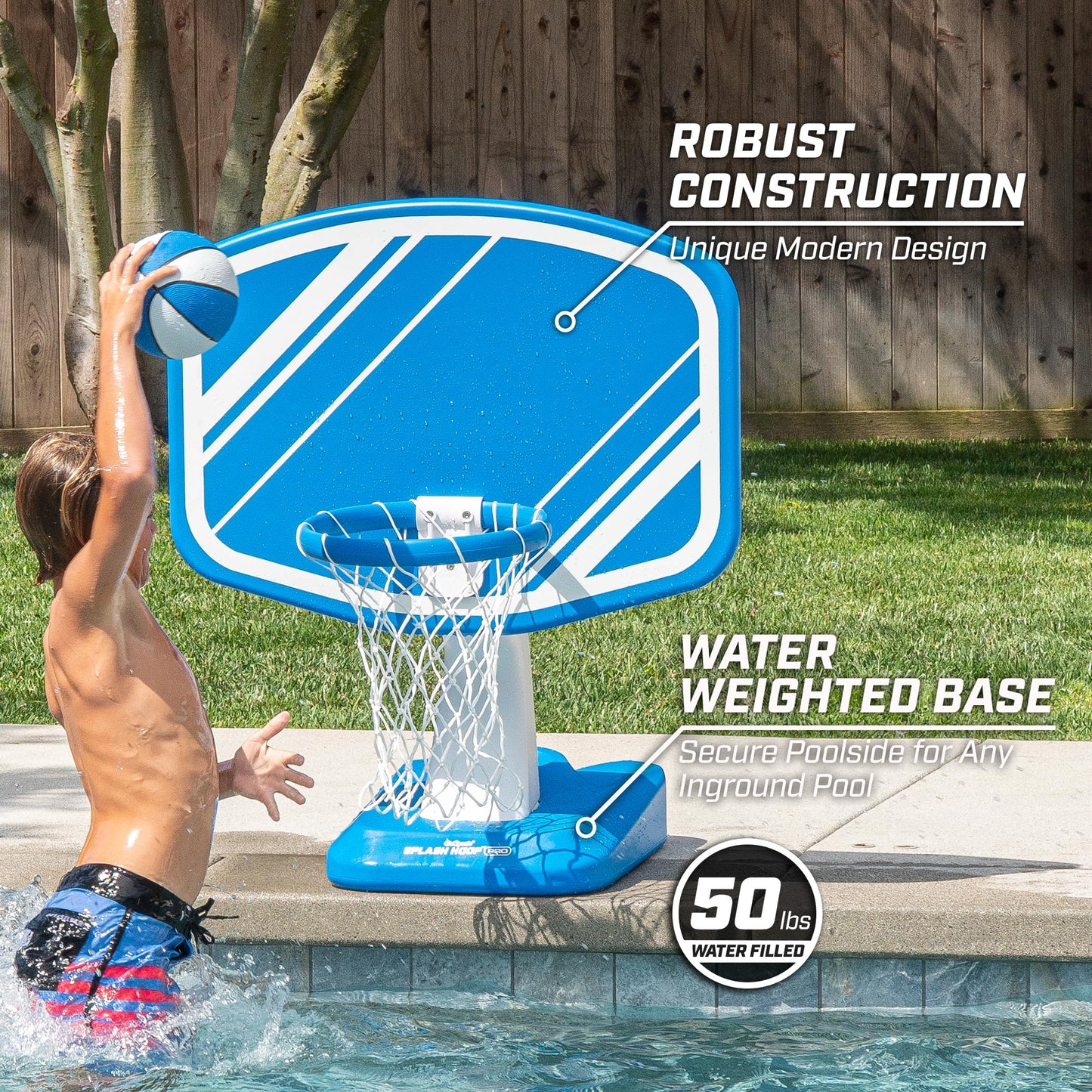 GoSports Splash Hoop PRO Swimming Pool Basketball Game - Includes Poolside Water Basketball Hoop, 2 Balls and Pump - Blue