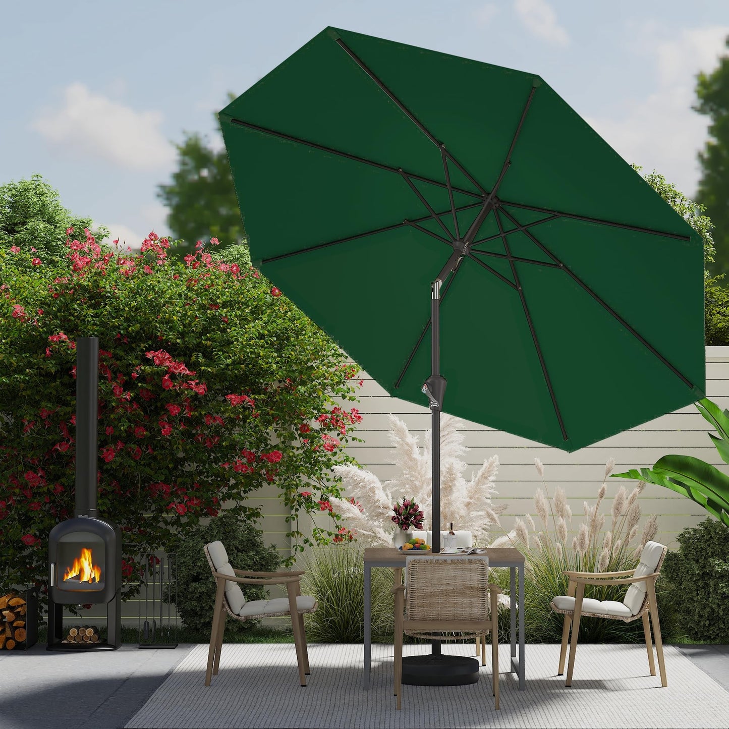 AreShark 9 FT Patio Umbrella for Outdoor, Outdoor Umbrella with Push Button Tilt and Crank, Outdoor Patio Umbrellas with 8 Sturdy Ribs for Market, Garden, Deck, Backyard, Pool (Dark Green)