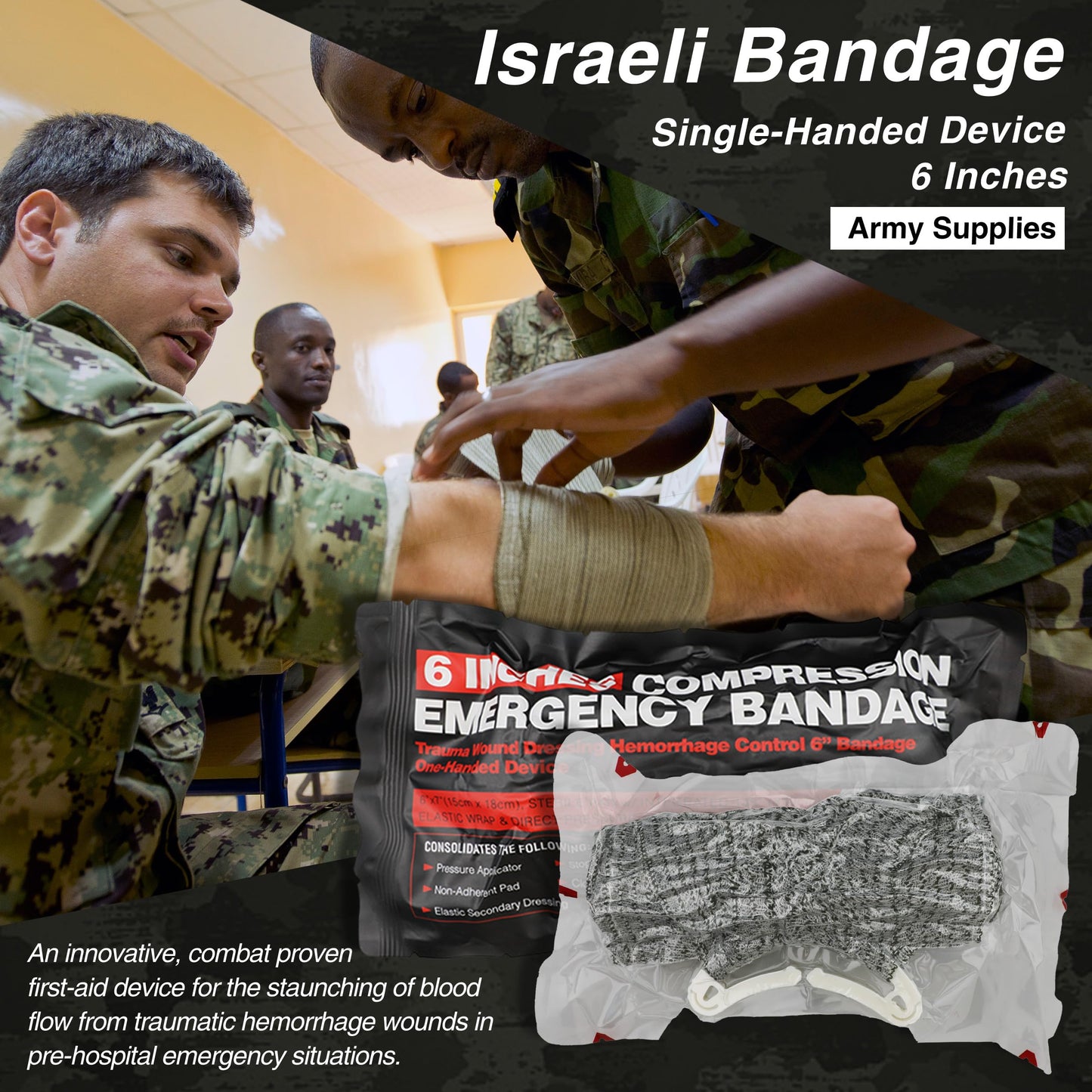 Survival First Aid Kit with Israeli Bandage, Chest Seal, Tourniquet, Splint, Tactical Military Combat Molle IFAK for Wound Care, Bleeding Control, Trauma Hemorrhage and More (Black)