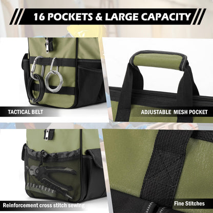 Heavy Duty Tool Bag, 15 Inch Portable Tool Organizer with Adjustable Shoulder Strap, Tactical Tool Tote with Large Zipper Storage