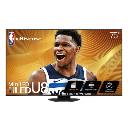 Hisense 75" Class U8 Series Mini-LED ULED 4K UHD Google Smart TV (75U8QG, 2025 Model) - QLED, Native 165Hz, Game Mode Ultra VRR 288, Dolby Vision IQ · Atmos, Full Array Local Dimming, 4.1.2 Ch