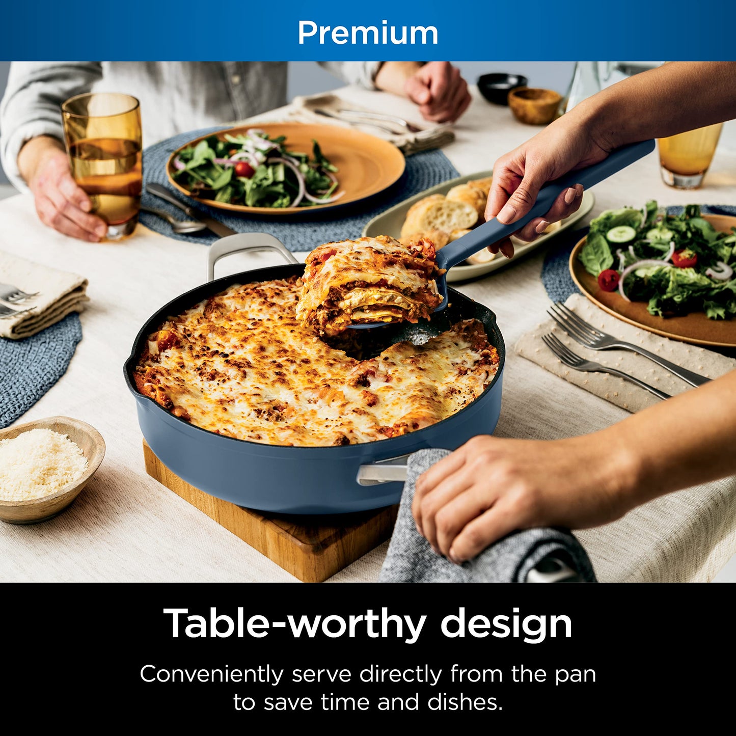 Ninja, Cookware, Steamer, Strainer Basket, Glass Lid and Spatula, Foodi NeverStick PossiblePan, Premium Set with 4-Quart Capacity Pan, Nonstick, Durable, Oven Safe Cookware, Cherry Tart, CW102BL