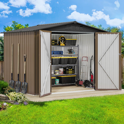 DWVO 8'x6' Large Metal Outdoor Storage Shed, Heavy Duty Tool Storage Sheds for Backyard Patio Lawn - Ideal for Bicycles, Garden Tools, and Lawn Equipment, Easy-to-Assemble, Brown
