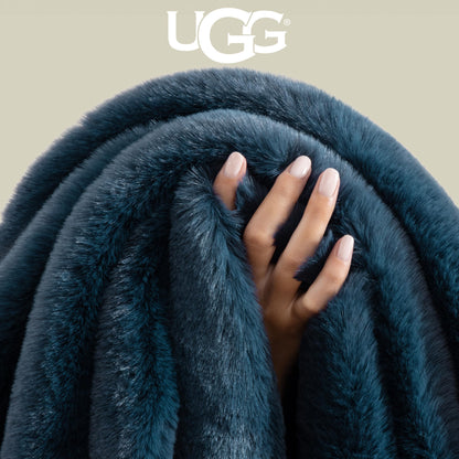 UGG Euphoria Plush Faux Fur Throw Blanket, Soft Warm Throw Blankets for Couch or Bed, Luxury Bedroom Decor, Giftable Holiday Blankets, Machine Washable, 50-inch x 70-inch, Indigo Blue
