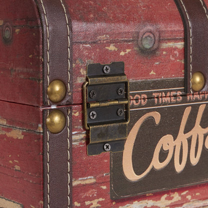 Household Essentials Medium Decorative Trunk, Coffee Shop Faux Decoupage, Antique Exterior, Leather and Metal Accents, Fabric Interior, Hinged Lid, Brown
