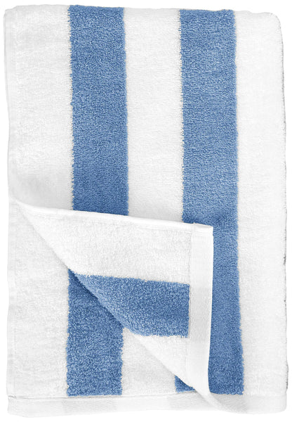 Amazon Basics Sky Blue Cabana Stripe Pool & Beach Towel, 100% Cotton, Soft & Absorbent, Machine Washable, Quick Dry, Large, 2 Pack, Sky Blue, 30" x 60"