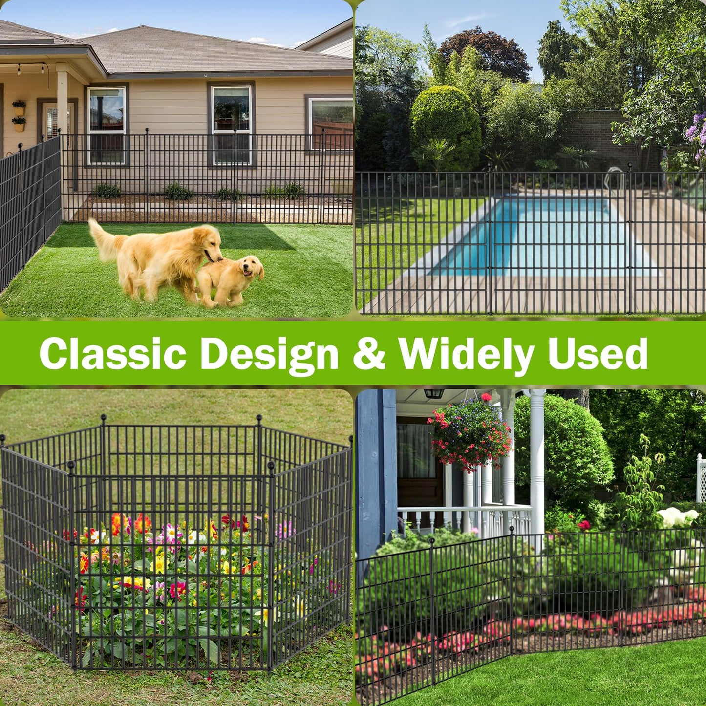 8 Panels No Dig Decorative Outdoor Garden Fence for Yard, 48 in(H) X 21 ft(L) Animal Barrier Fencing Rustproof Metal Wire Panel Border for Dog, Rabbits, and Patio Temporary Ground Stakes