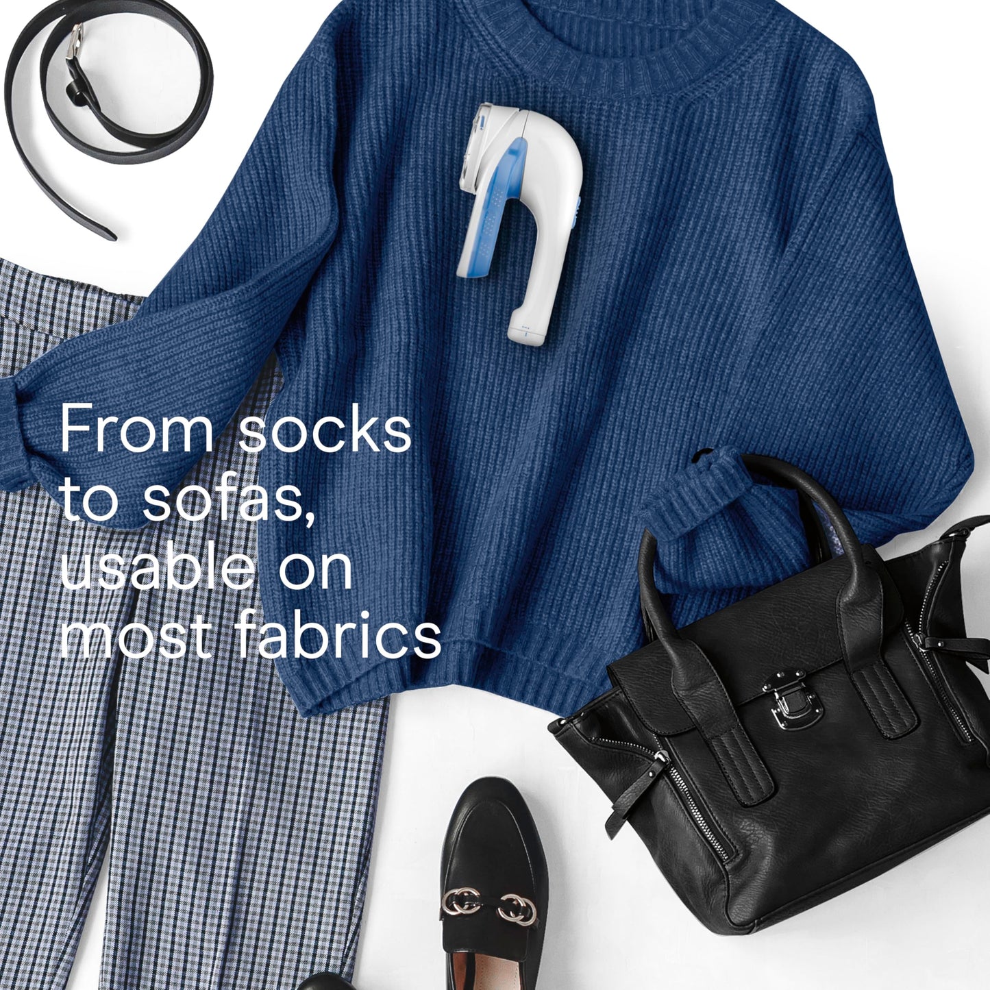 Conair Fabric Shaver and Lint Remover, Battery-Operated Portable Clothes Shaver with 3 Settings, Fuzz Remover for Sweaters, Clothing and Furniture, Large 2-Inch Shaving Head, White