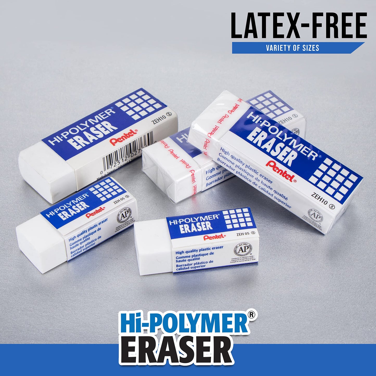 Pentel Hi-Polymer Block Eraser, White, 10/Box (ZEH10PC10)