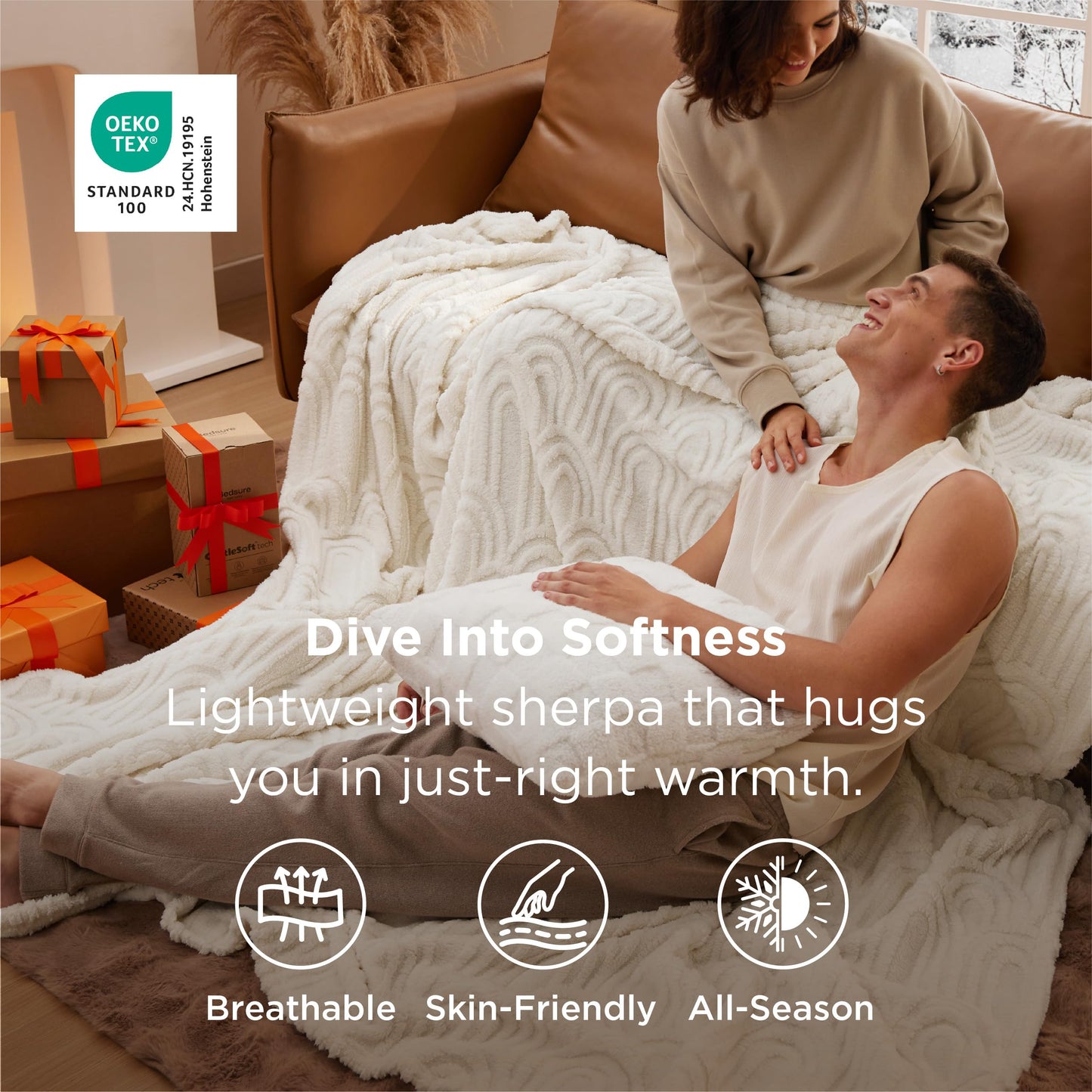 Bedsure GentleSoft Throw Blankets for Women - Soft Cozy Cute Blanket for Couch, Fuzzy Fleece Christmas Throw for Boho Modern Home Room Decor Aesthetic, Gifts for Women Teen Girl, White, 50x60 Inches