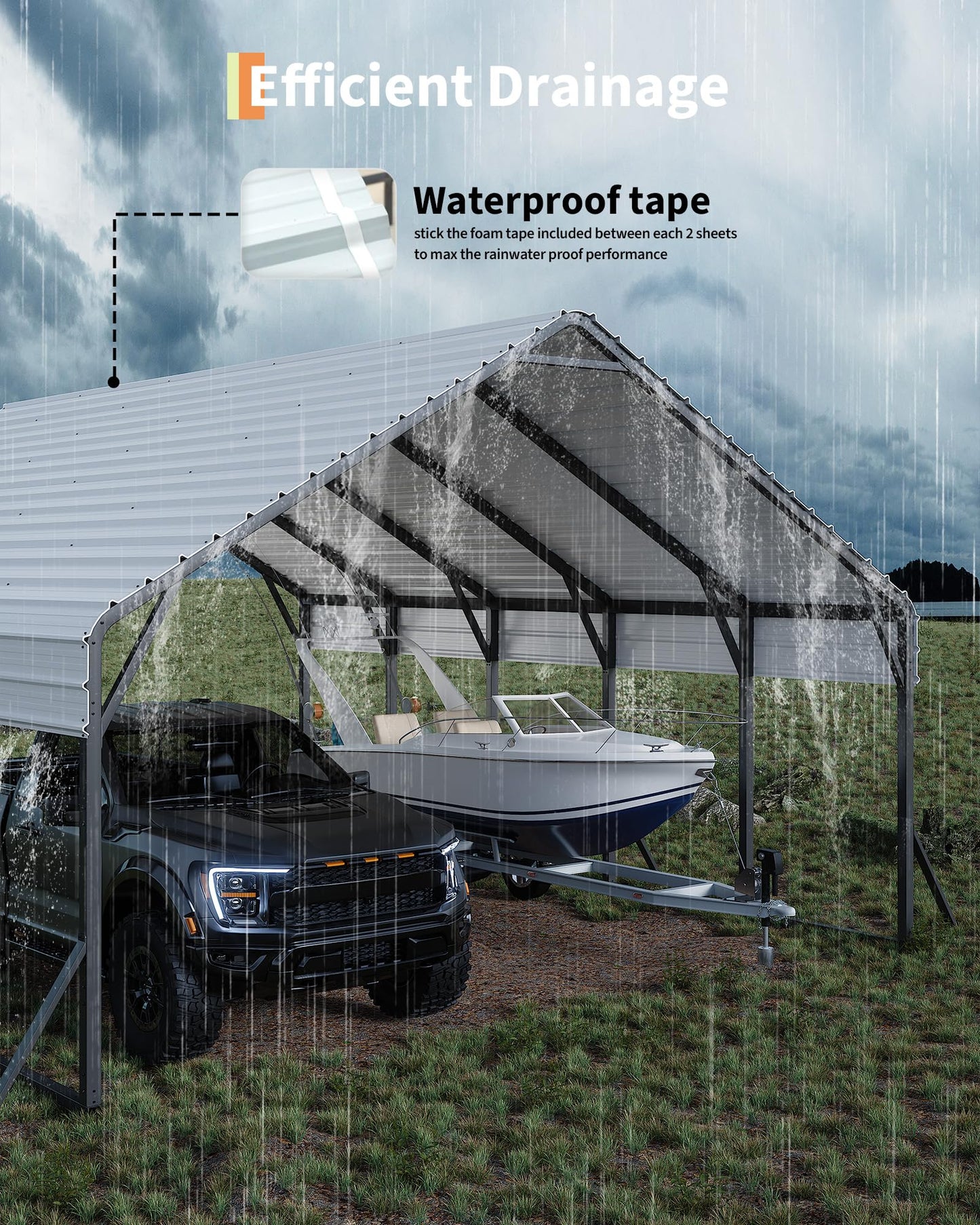 Garveelife 20'x20'x13' Metal Carport for 2 Cars, Heavy Duty Steel Frame for All Weather, Permanent Shelter for Boats, Full-Sized Pickup Trucks, and Tractors, N.W. 800 Lbs