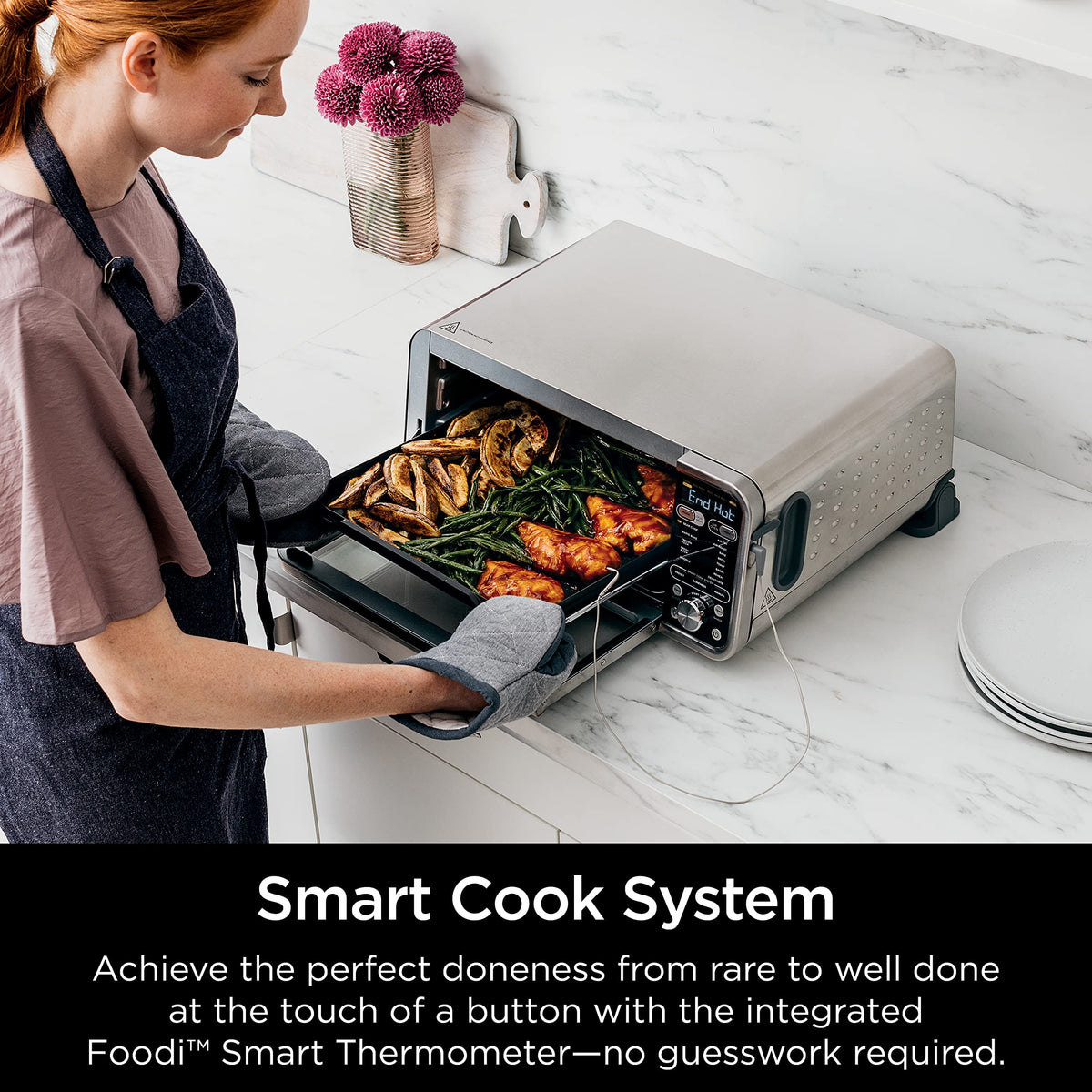Ninja, Toaster Oven, Air Fryer, Thermometer, Toaster Oven Air Fryer Combo, Stainless Steel, Quick meals, Fries, Frozen Food, Air Fry, Dehydrate, Reheat, 13-in-1, Less Oil, Flip Away Oven, Foodi, SP351