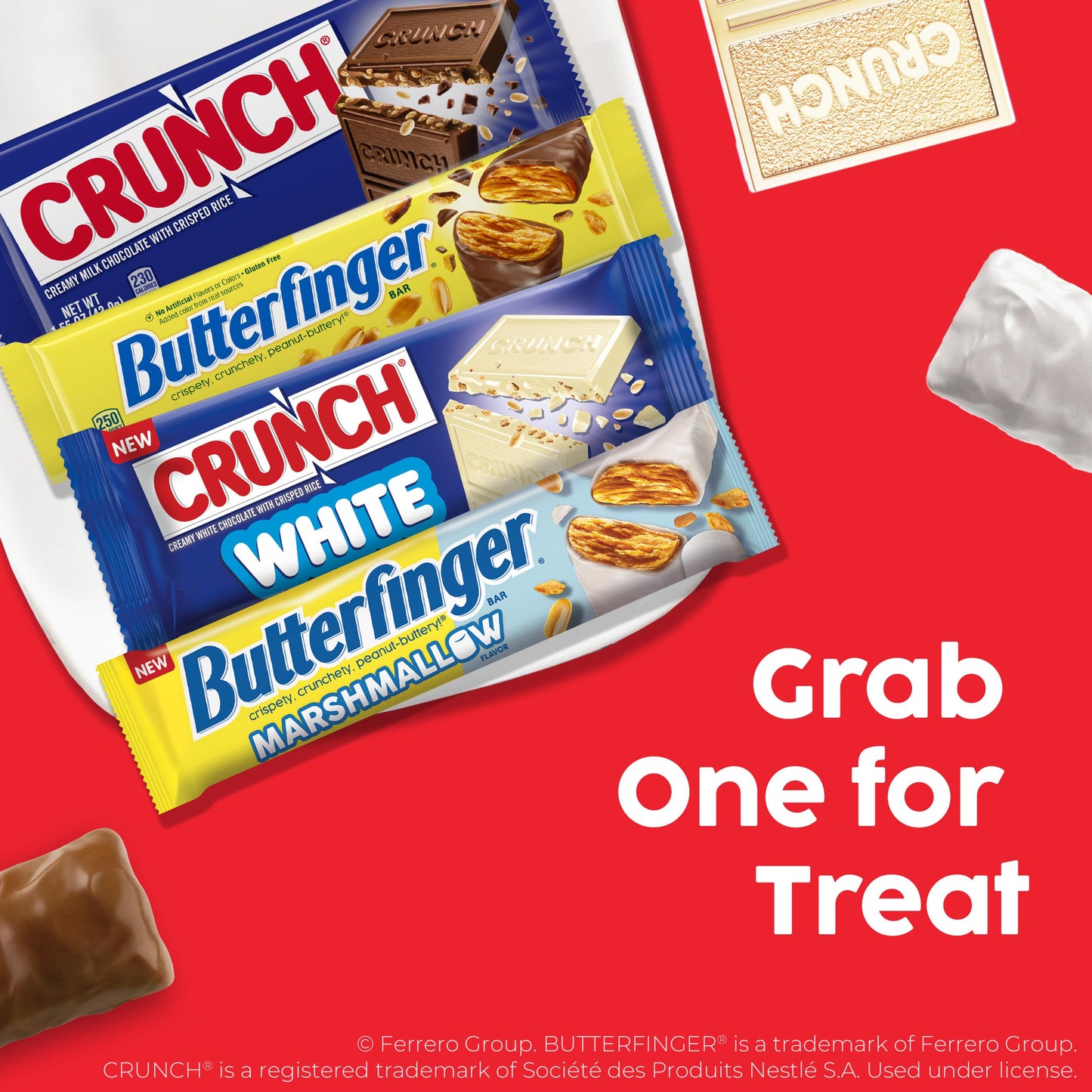 Butterfinger, CRUNCH, Butterfinger Marshmallow, CRUNCH White, Bulk Candy Bar Variety Pack Full Size, 18-Count, 31.4 oz