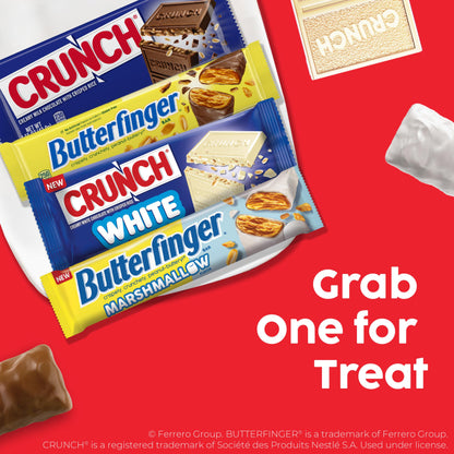Butterfinger, CRUNCH, Butterfinger Marshmallow, CRUNCH White, Bulk Candy Bar Variety Pack Full Size, 18-Count, 31.4 oz