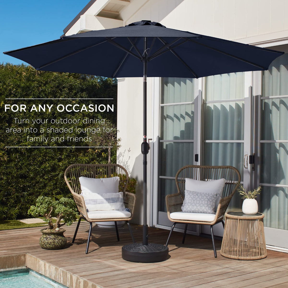 Best Choice Products 10ft Outdoor Steel Polyester Market Patio Umbrella w/Crank, Easy Push Button, Tilt, Table Compatible - Navy Blue