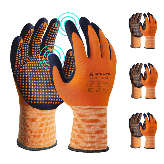 Schwer 3/6/12 Pairs Safety Work Gloves MicroFoam Nitrile Coated, Level 4 Abrasion Resistant Gardening Gloves with MicroDot Grip, Touchscreen, General Purpose A1 Cut Resistant Working Glove, LT5619, L