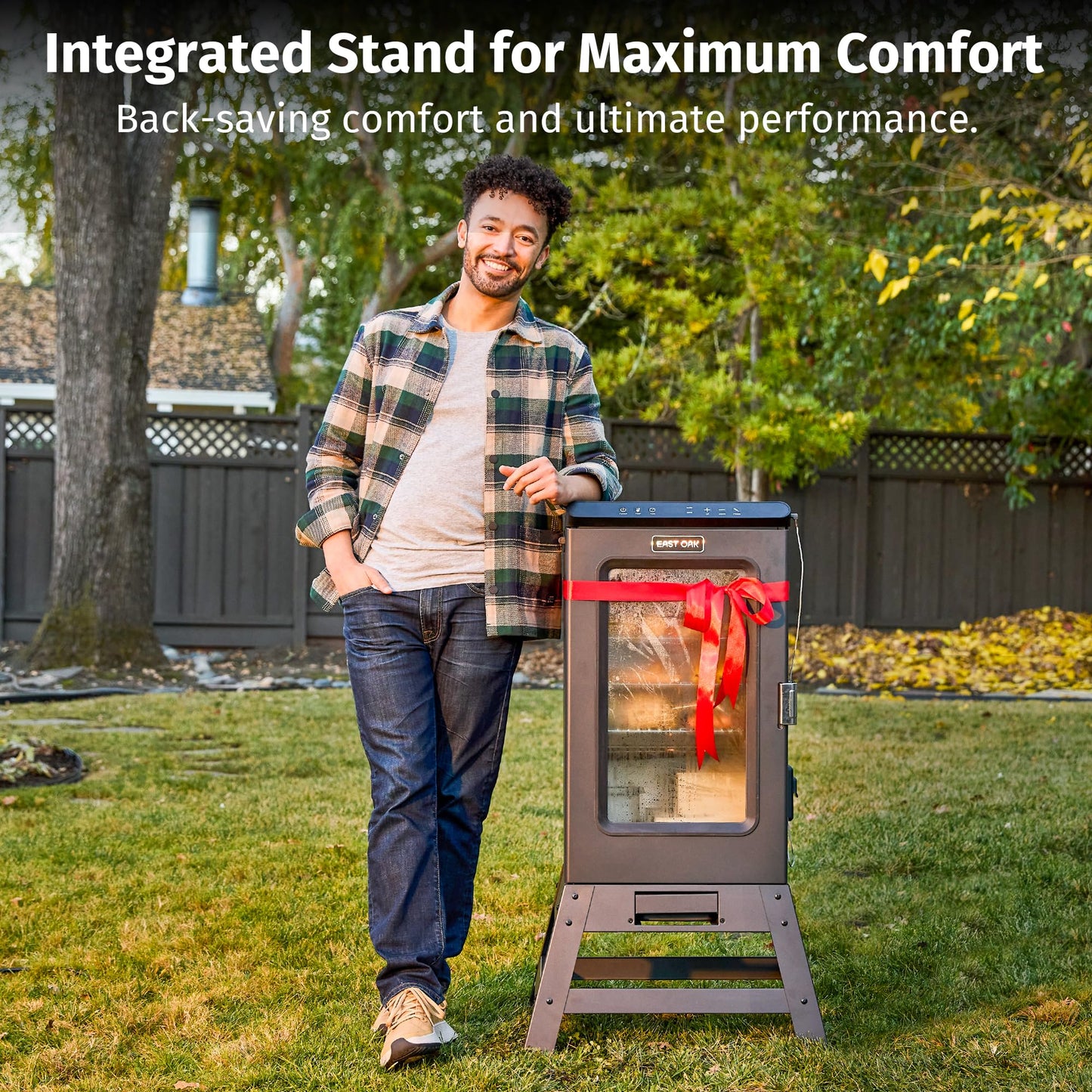 EAST OAK Ridgewood Pro 30" Electric Smoker Built-in Meat Probe & Elevated Stand for Outdoors Up to 6× Longer Smokes, Adjustable Side Chip Loader Smoke with 725 sq in Cooking Area, Night Blue