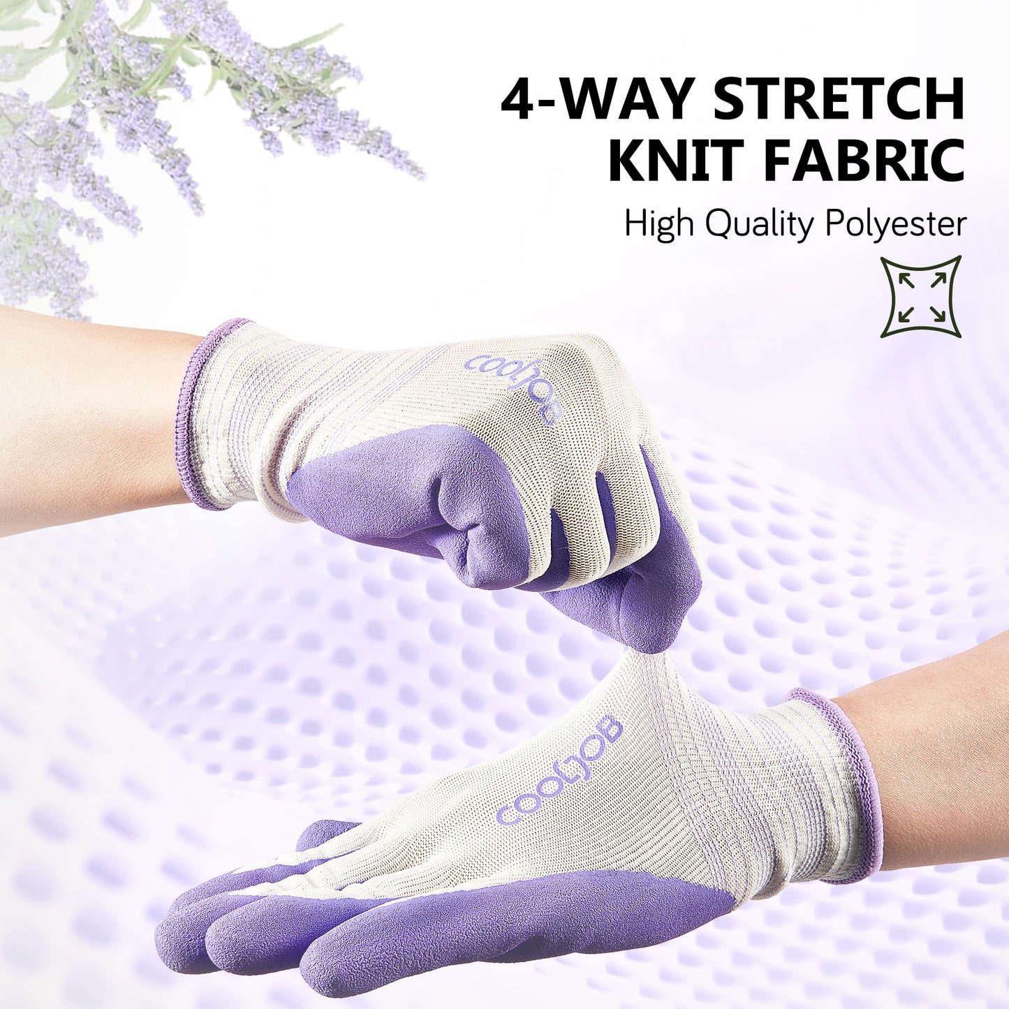 COOLJOB 2 Pairs Gardening Gloves for Women Ladies, Breathable Rubber Coated for Yard Garden, Outdoor Indoor Protective Work, Medium Size, Lavender Purple & Apple Green