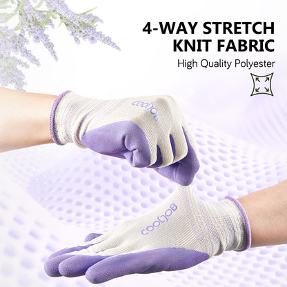 COOLJOB 2 Pairs Gardening Gloves for Women Ladies, Breathable Rubber Coated for Yard Garden, Outdoor Indoor Protective Work, Medium Size, Lavender Purple & Apple Green