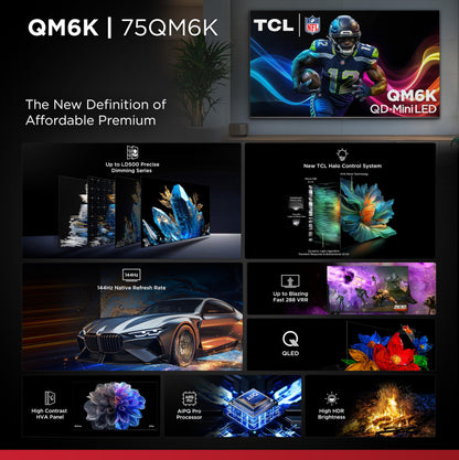 TCL 75-Inch QM6K QLED 4K Smart QD-Mini LED TV with Google TV (75QM6K, 2025 Model) Dolby Vision IQ, Dolby Atmos, HDR, Game Accelerator up to 288Hz, Voice Remote, Works with Alexa, Streaming Television