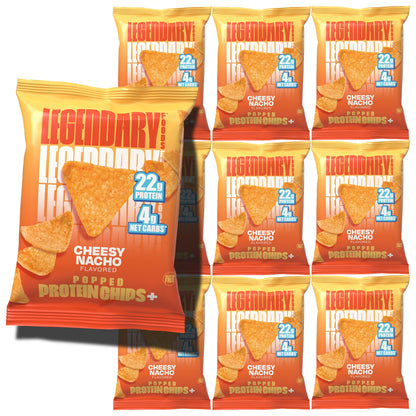 Legendary Foods Cheesy Nacho Protein Chips – Popped Tortilla Style – 22g High Protein, 4g Net Carbs, Low Sugar, Gluten Free, Keto Snack Packs – 10 Count – Healthy Crunchy Chips