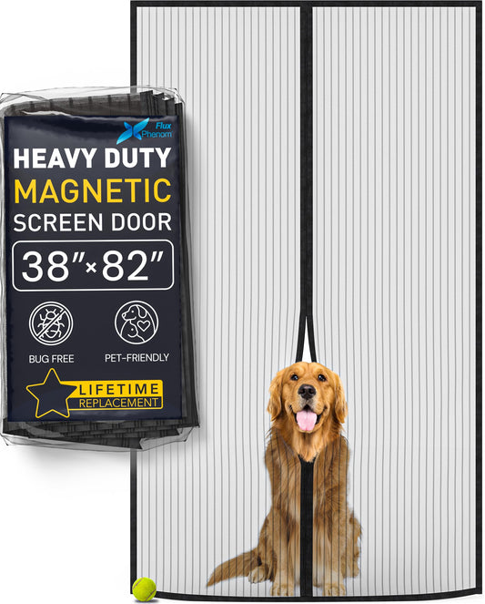 The Original Flux Phenom Magnetic Screen Door 38"x82" – Easy Install, Strong Magnet Strength, Self-Sealing Mesh, Pet Tested, Hands-Free Entry, Door Screen Magnetic Closure, Keeps Bugs Out