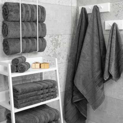 American Soft Linen Luxury 4 Piece Bath Towel Set, 600 GSM 100% Cotton Turkish Bath Towels for Bathroom, 27x54 in Large Bathroom Shower Towels, Dark Gray