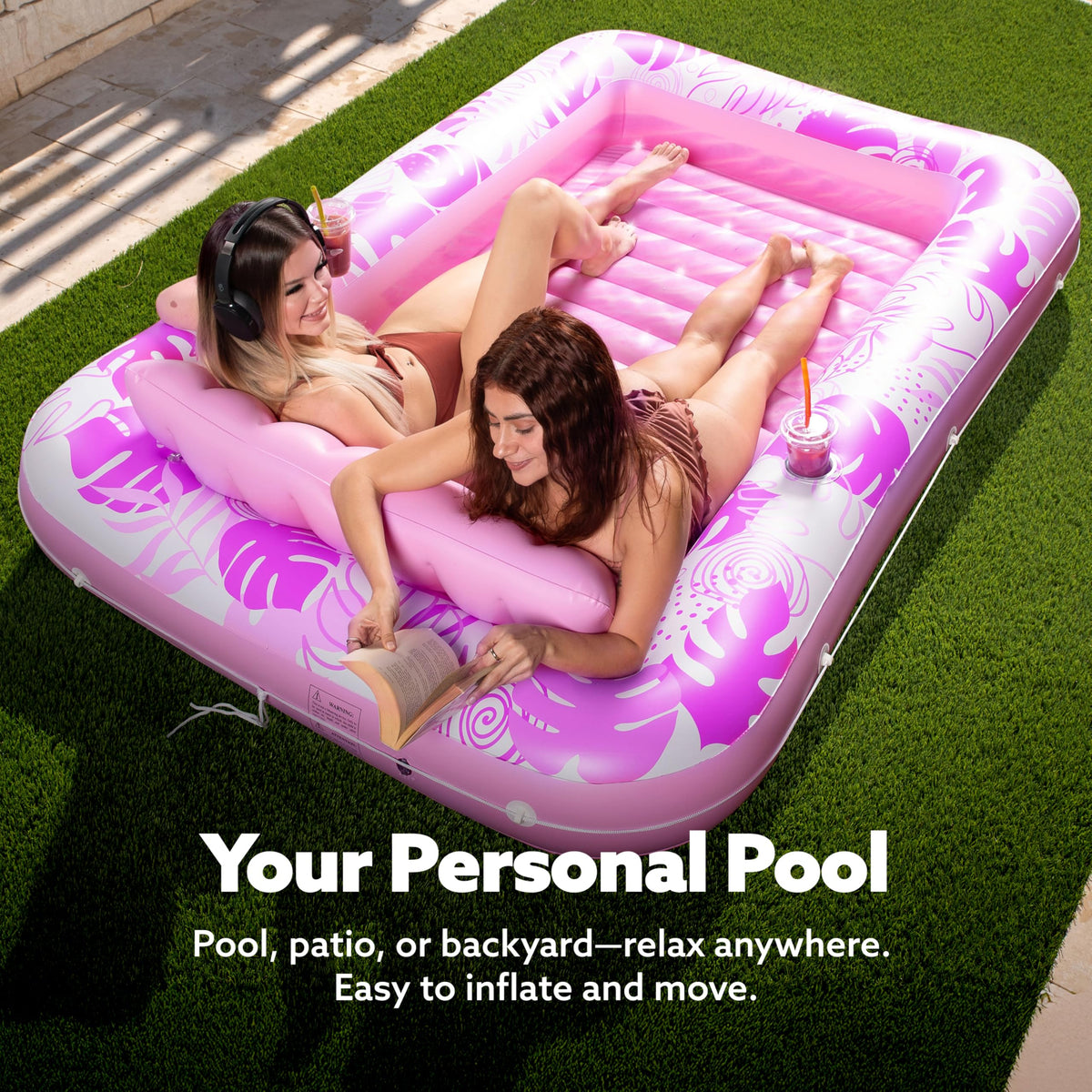 SLOOSH Inflatable Tanning Pool Lounger Float, 85" x 57" Extra Large Pool Floats Adult with Pillow, 4 in 1 Suntan Tub Raft Floatie,Sunbathing Bed Lounge Blow Up Ball Pit Party Gifts, XL-Hot Pink
