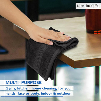 LANE LINEN 100% Cotton Washcloths 24 Pack - Spa & Salon Quality Face Towels - Ring Spun, Soft & Absorbent Wash Cloths for Body, Beauty, Home, Gym - Fingertip Towels Set- 13"x13", Black Washcloths