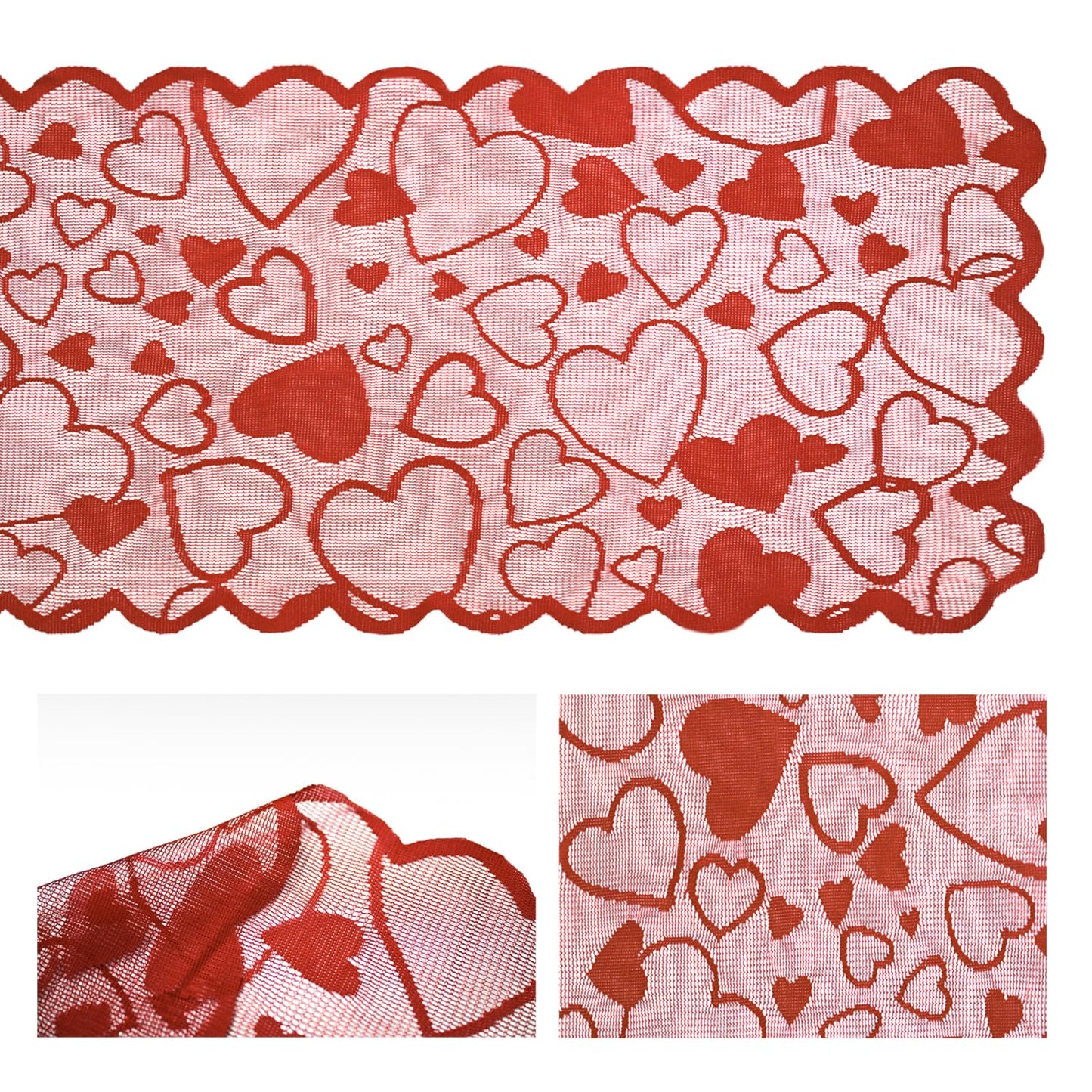 Artoid Mode Lace Jacquard Love Heart Valentine's Day Table Runner, Kitchen Dining Table Decoration for Home Party Decor 13x72 Inch