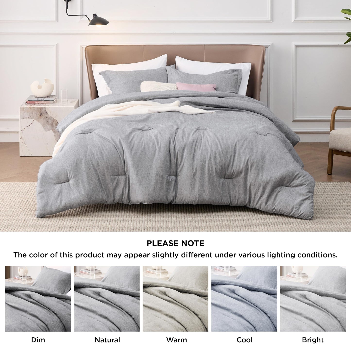 Bedsure Queen Comforter Set - Grey Soft Bedding for All Seasons, Cationic Dyed Bed Set, 3 Pieces, 1 Queen Size Comforter (90"x90") and 2 Pillow Shams (20"x26"+2")