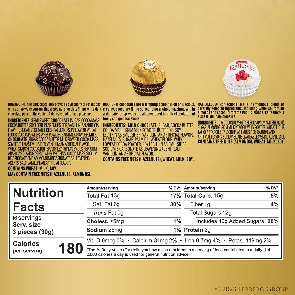 Ferrero Rocher, 48 Count, Premium Gourmet Assorted Hazelnut Milk Chocolate, Dark Chocolate and Coconut Chocolates, Chocolate Gift Box, 18.2 oz