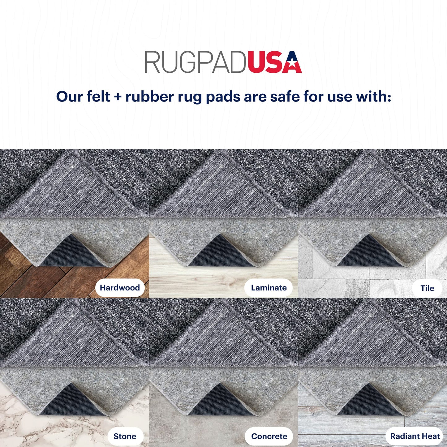 RUGPADUSA - Dual Surface - 9'x12' - 1/2" Thick - Felt + Rubber - Non-Slip Backing Rug Pad - Adds Comfort and Protection - for Hard Surface Floors