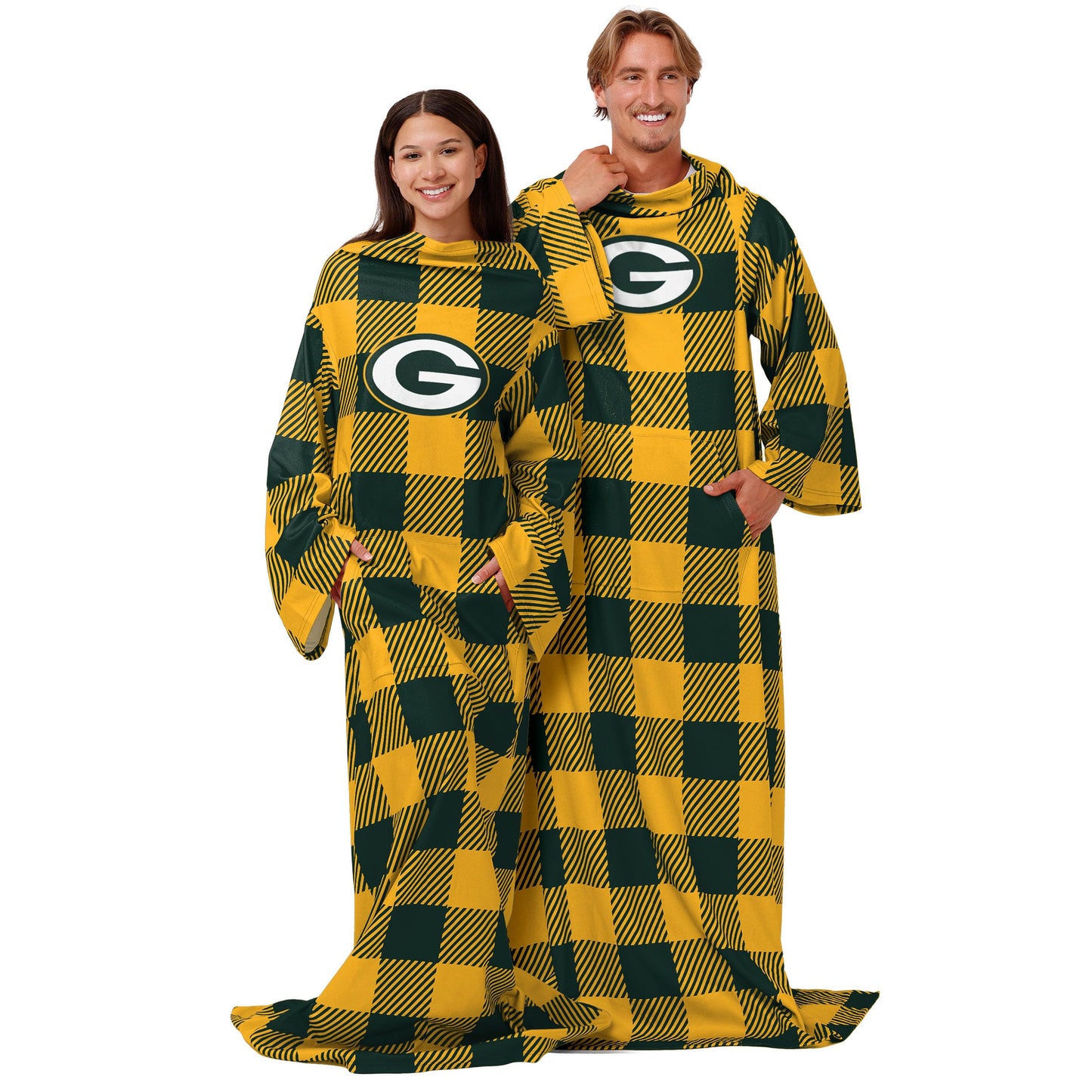 FOCO Green Bay Packers NFL Buffalo Plaid Oversized Wearable Throw Blanket - 48" x 71"