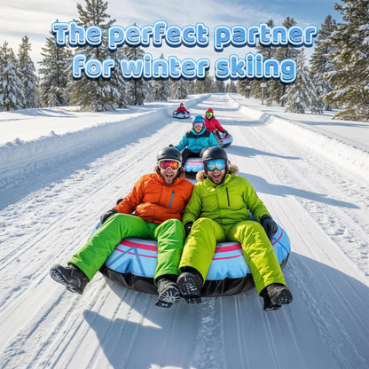 Snow Tube with Premium Canvas Cover for Kids and Adults, 48'' Inflatable Heavy Duty Snow Tube Made by Thickened Bottom, Sled Winter Outdoor Fun Toys for Children Boys Girls