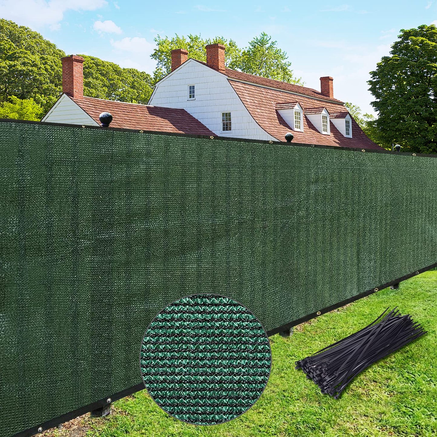 UPGRADE Privacy Fence Screen 4'x5' Dark Green Outdoor 90% Visibility Blockage 170 GSM Mesh Shade Cover Panels for Backyard,Balcony,Home Decoration with Zip Ties,Customized Avaliable