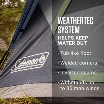 Coleman 4/6/8/10 Person Skydome Dark Room Tent with Rainfly, 5 Minute Setup, Blocks 90% of Sunlight, 20% More Headroom Than Traditional Tents