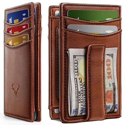 BULLIANT Magnetic Closure Slim Wallet-Genuine Leather Front Pocket Wallet for Men,RFID Blocking,Holds 12 Cards and Money Clip