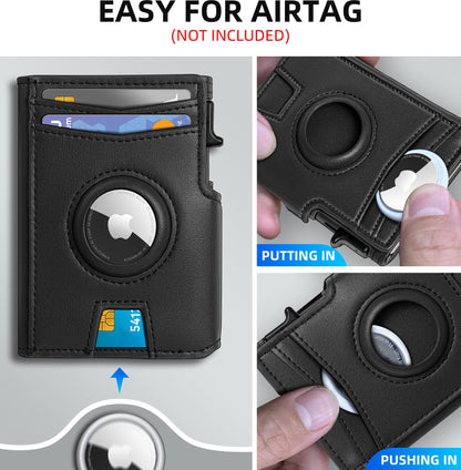 miyozi Airtag Wallet for Men,with Money Clip 10 Cards Metal Case Smart Slim Pop Up Credit Card Holder Flip with Magnetic Closure RFID Blocking wallet with Gift Box