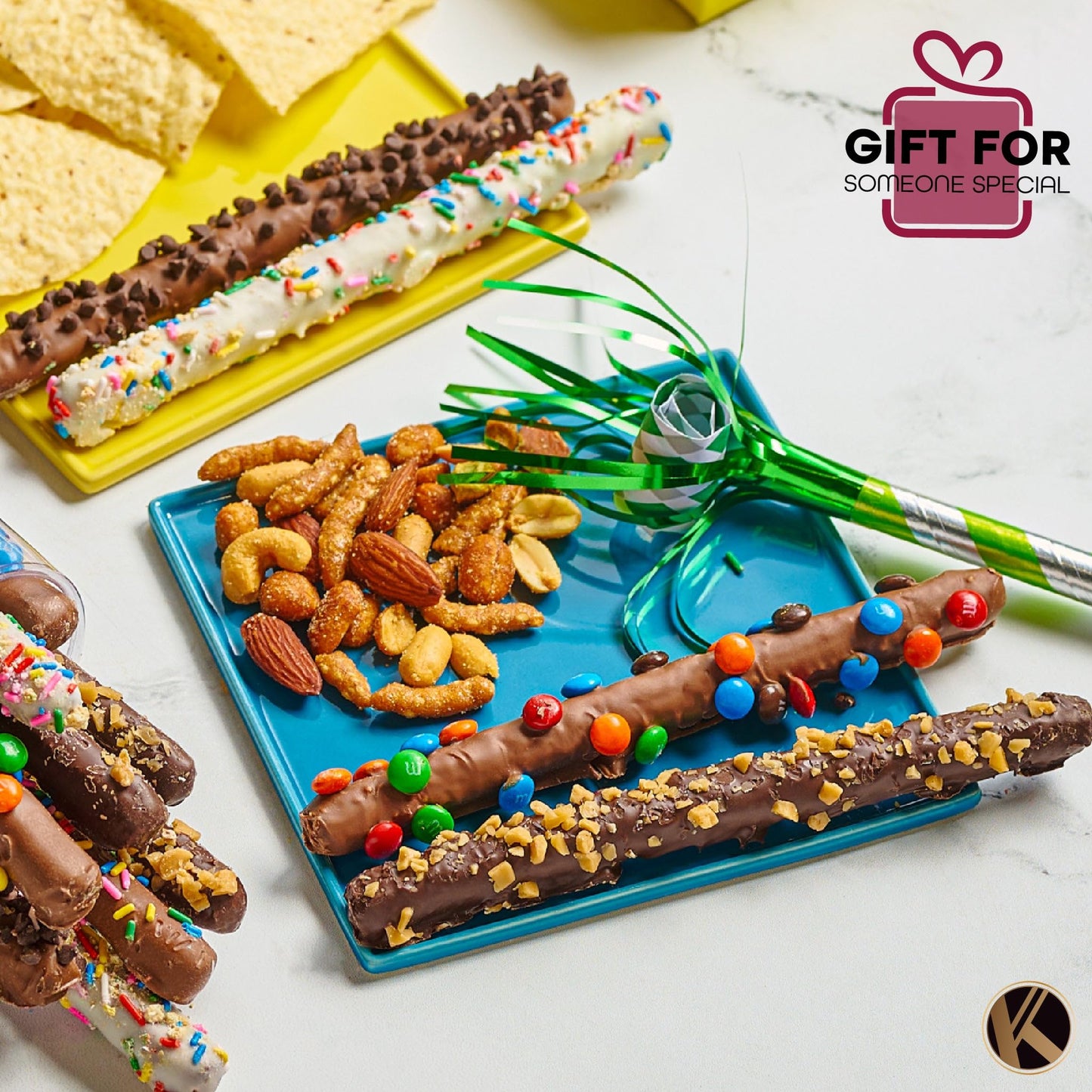 KREMERY Creamy Chocolate Cravings - Easter Chocolate Covered Pretzel Rods Gift Basket with Candied Toppings (8 Pretzels) Ramadan Gifts Sweet Treats in Clear Tube Kosher