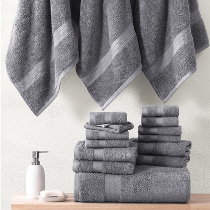 LANE LINEN Cotton Bath Towel Set - 24 Pcs - Highly Absorbent, Quick Dry & Ultra Soft - 2 Bath Sheets, 4 Bath, 6 Hand Towels, 8 Washcloths, 4 Fingertip - Oeko Tex Certified - Space Grey