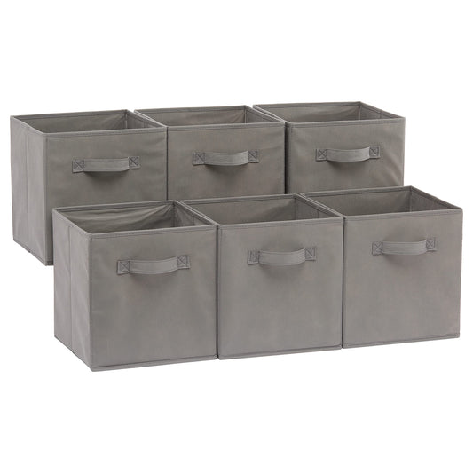 Amazon Basics Collapsible Fabric Storage Cubes Organizer with Handles, Sturdy, Gray, 10.5-x-10.5-x-11-inch, Pack of 6