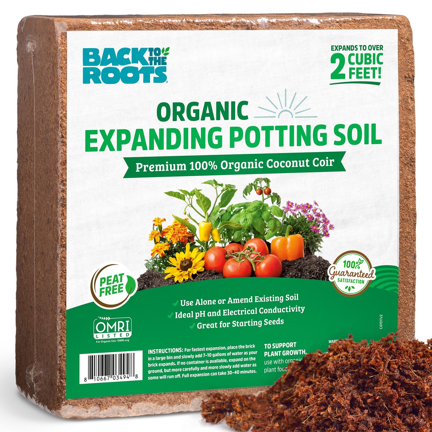 Back to the Roots Organic Coir, 51 Quart Expanding Soil, Great for Seeds and Potting