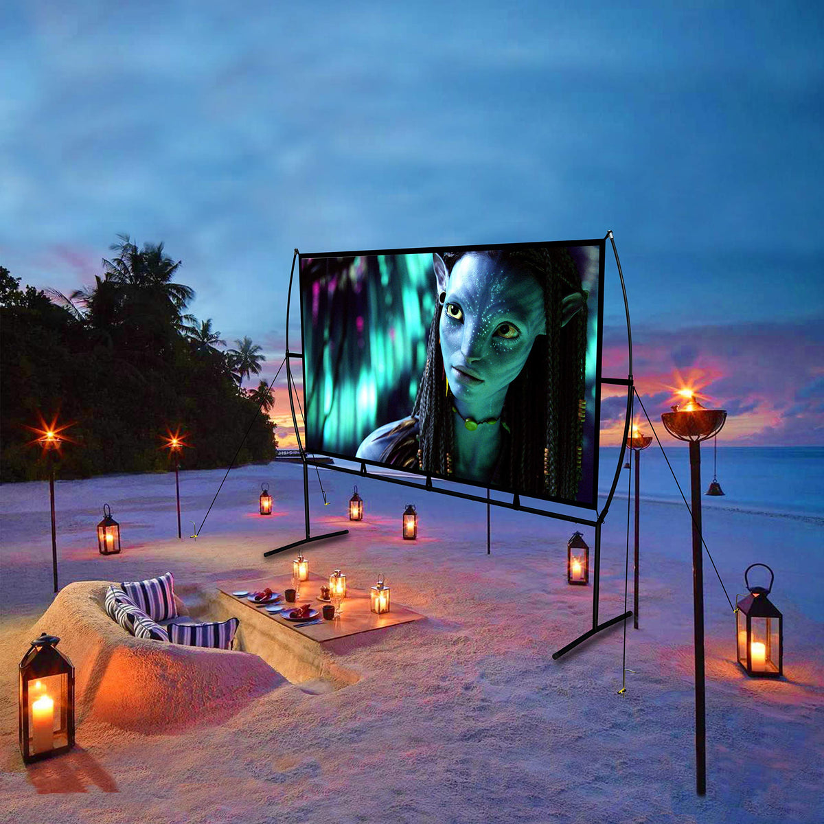 Projector Screen with Stand Foldable Portable Movie Screen（16：9）, HD 4K Double Sided Indoor Outdoor Projection Screen for Home Theater (100 Inch) …