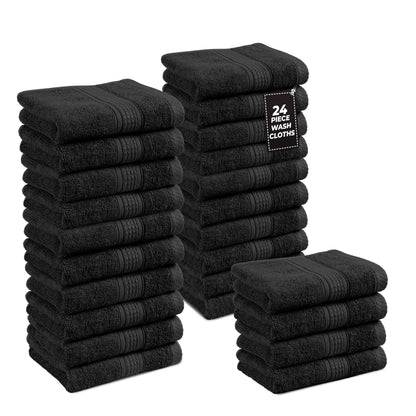LANE LINEN 100% Cotton Washcloths 24 Pack - Spa & Salon Quality Face Towels - Ring Spun, Soft & Absorbent Wash Cloths for Body, Beauty, Home, Gym - Fingertip Towels Set- 13"x13", Black Washcloths